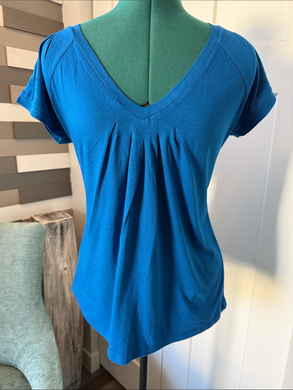 The Limited Teal V-Neck Pleated Short Sleeve Top